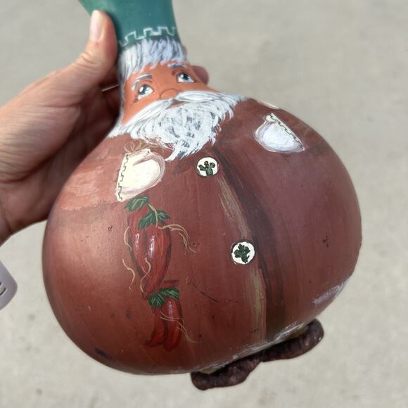 Christmas Santa Gourd Southwest Chili Cactus Hand Painted VTG Folk Art 12” - Picture 3 of 7